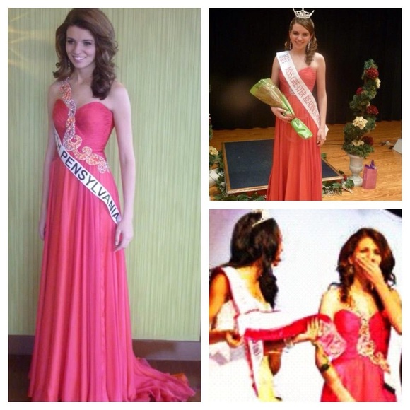 Sherri Hill Custom One of a Kind Pink Orange Gown Rhinestone Pageant Prom Gown - Picture 2 of 8